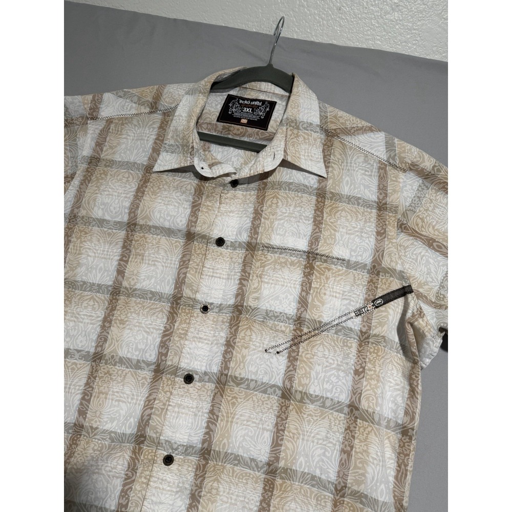 y2k ecko unltd by marc ecko beige ss button up dress shirt, men's 3x‎